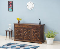 Pune Sheesham Wood Sidebaord with Three Drawers & Doors - Sideboard - Furniselan