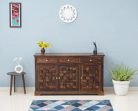Pune Sheesham Wood Sidebaord with Three Drawers & Doors - Sideboard - Furniselan
