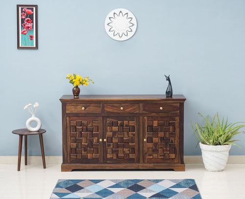 Pune Sheesham Wood Sidebaord with Three Drawers & Doors - Sideboard - Furniselan