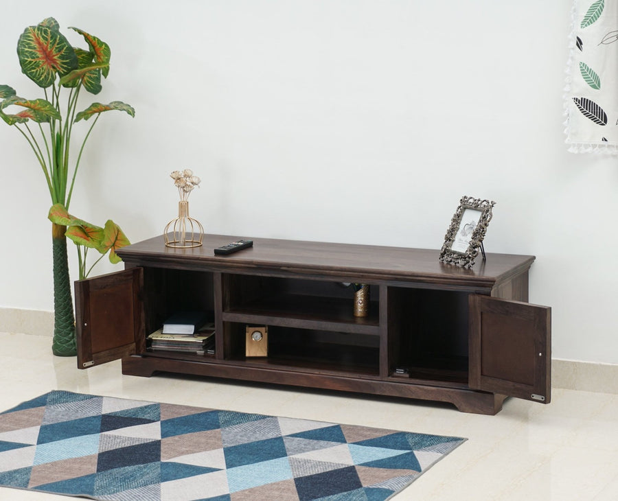Pune Sheesham Wood Two Door TV Cabinet - Tv Cabinet - Furniselan-Grey-Finish