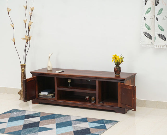 Pune Sheesham Wood Two Door TV Cabinet - Tv Cabinet - Furniselan-Maple-Finish