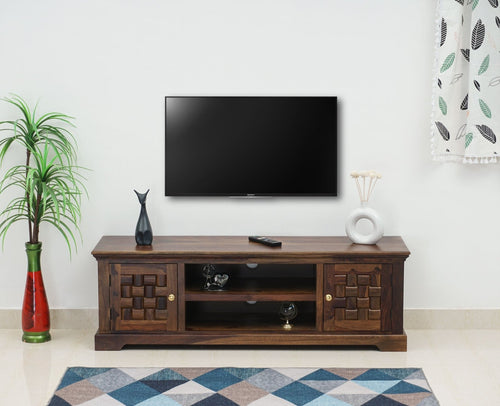 Pune Sheesham Wood Two Door TV Cabinet - Tv Cabinet - Furniselan-Teak-Finish
