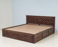 Pune Solid Wood King Size Bed with Box Storage - Furniselan-Grey-Finish