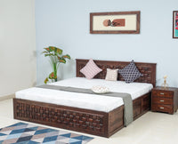 Pune Solid Wood King Size Bed with Box Storage - Furniselan-Grey-Finish