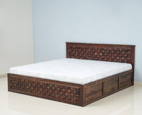 Pune Solid Wood King Size Bed with Box Storage - Furniselan-Grey-Finish