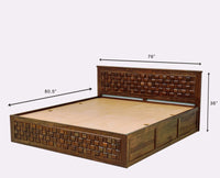 Pune Solid Wood King Size Bed with Box Storage Furniselan-Teak-Finish