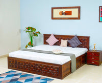 Pune Solid Wood King Size Bed with Box Storage - Furniselan-Maple-Finish