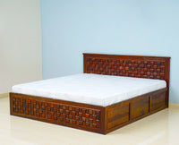Pune Solid Wood King Size Bed with Box Storage - Furniselan-Maple-Finish