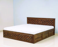 Pune Solid Wood Queen Size Bed with Box Storage - Furniselan-Teak-Finish