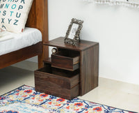 Rajkot Solid Wood Two Drawer Bedside Table with open Shelve - Bedside Table - Furniselan-Grey-Finish
