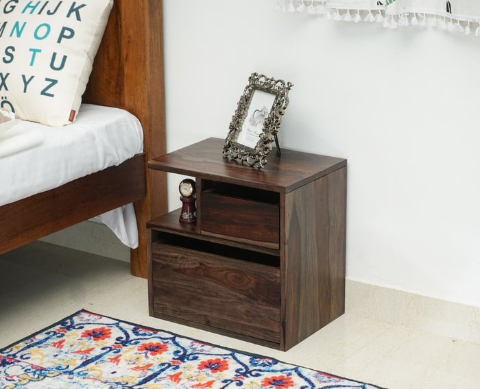 Rajkot Solid Wood Two Drawer Bedside Table with open Shelve - Bedside Table - Furniselan