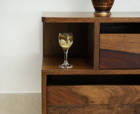 Rajkot Solid Wood Two Drawer Bedside Table with open Shelve - Bedside Table - Furniselan-Teak-Finish