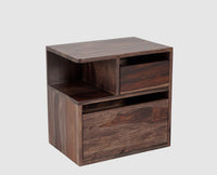 Rajkot Solid Wood Two Drawer Bedside Table with open Shelve - Bedside Table - Furniselan-Grey-Finish