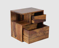 Rajkot Solid Wood Two Drawer Bedside Table with open Shelve - Bedside Table - Furniselan-Teak-Finish