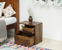 Rajkot Solid Wood Two Drawer Bedside Table with open Shelve - Bedside Table - Furniselan-Teak-Finish