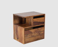 Rajkot Solid Wood Two Drawer Bedside Table with open Shelve - Bedside Table - Furniselan-Teak-Finish