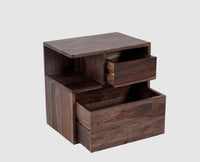 Rajkot Solid Wood Two Drawer Bedside Table with open Shelve - Bedside Table - Furniselan-Grey-Finish