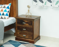 Rio Solid Wood Three Drawer Bedside Table - Bedside Table - Furniselan-Teak-Finish