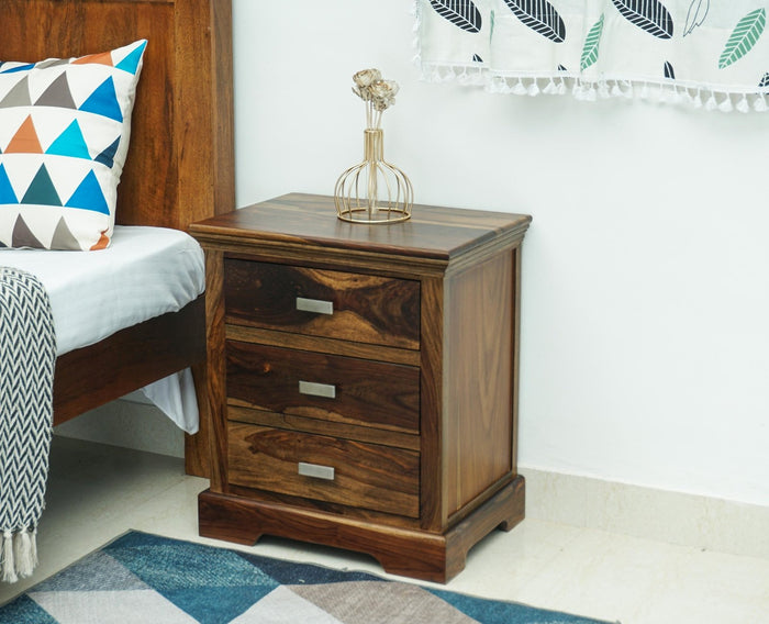 Rio Solid Wood Three Drawer Bedside Table - Bedside Table - Furniselan