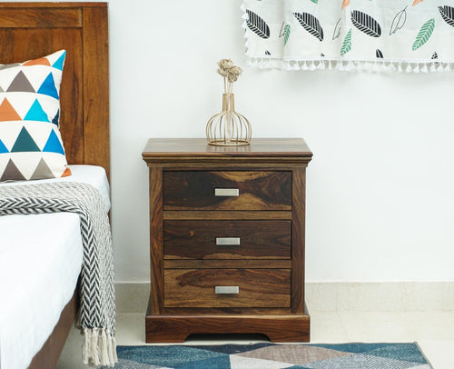 Rio Solid Wood Three Drawer Bedside Table - Bedside Table - Furniselan-Teak-Finish