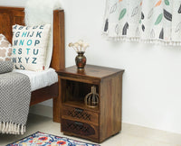 Rome Solid Two Drawer Bedside Table with open Shelve - Bedside Table - Furniselan-Teak-Finish