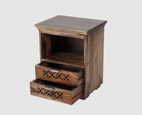 Rome Solid Two Drawer Bedside Table with open Shelve - Bedside Table - Furniselan-Grey-Finish