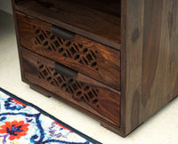Rome Solid Two Drawer Bedside Table with open Shelve - Bedside Table - Furniselan-Grey-Finish