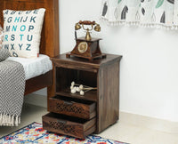Rome Solid Two Drawer Bedside Table with open Shelve - Bedside Table - Furniselan-Grey-Finish