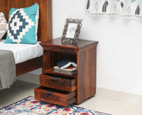 Rome Solid Two Drawer Bedside Table with open Shelve - Bedside Table - Furniselan-Maple-Finish
