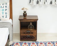 Rome Solid Two Drawer Bedside Table with open Shelve - Bedside Table - Furniselan-Teak-Finish