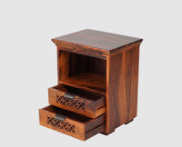 Rome Solid Two Drawer Bedside Table with open Shelve - Bedside Table - Furniselan-Maple-Finish