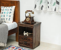 Rome Solid Two Drawer Bedside Table with open Shelve - Bedside Table - Furniselan-Grey-Finish