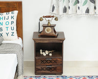 Rome Solid Two Drawer Bedside Table with open Shelve - Bedside Table - Furniselan-Grey-Finish