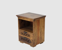Rome Solid Two Drawer Bedside Table with open Shelve - Bedside Table - Furniselan-Teak-Finish