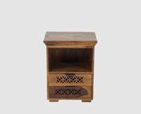Rome Solid Two Drawer Bedside Table with open Shelve - Bedside Table - Furniselan-Teak-Finish