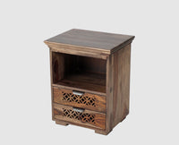 Rome Solid Two Drawer Bedside Table with open Shelve - Bedside Table - Furniselan-Grey-Finish