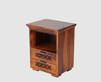 Rome Solid Two Drawer Bedside Table with open Shelve - Bedside Table - Furniselan-Maple-Finish