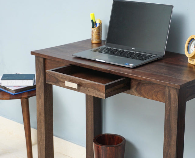 Sendai Solid Wood Study Table with One Drawer - Study Table - Furniselan - Grey-Finish