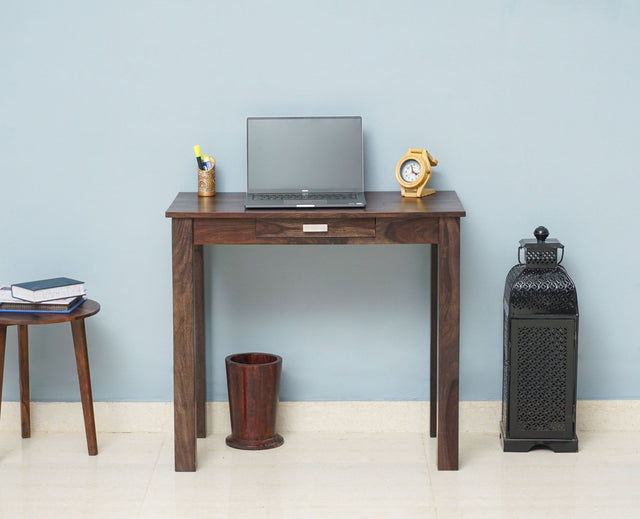 Sendai Solid Wood Study Table with One Drawer - Study Table - Furniselan - Grey-Finish