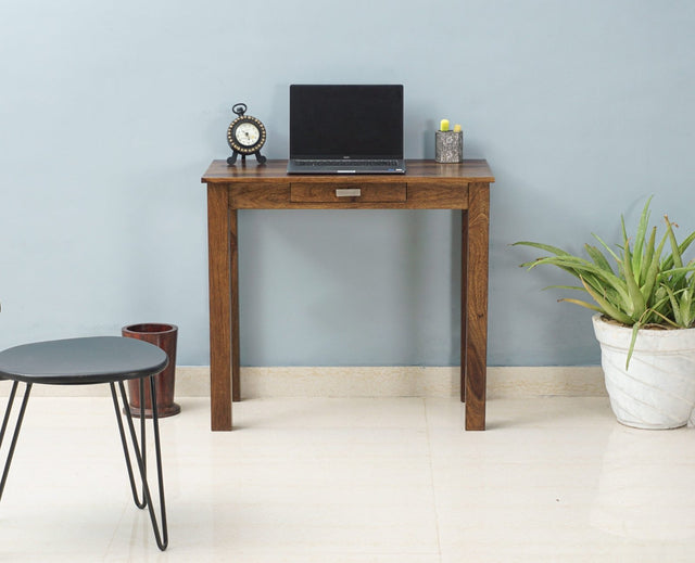 Sendai Solid Wood Study Table with One Drawer - Study Table - Furniselan - Teak-Finish