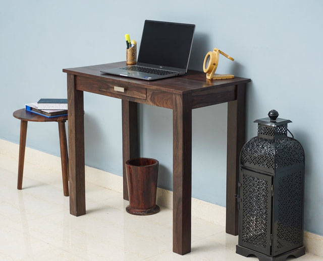 Sendai Solid Wood Study Table with One Drawer - Study Table - Furniselan - Grey-Finish