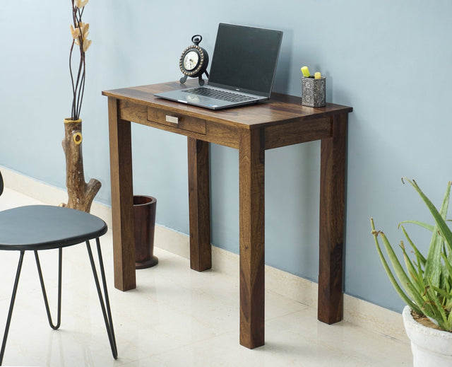 Sendai Solid Wood Study Table with One Drawer - Study Table - Furniselan - Teak-Finish