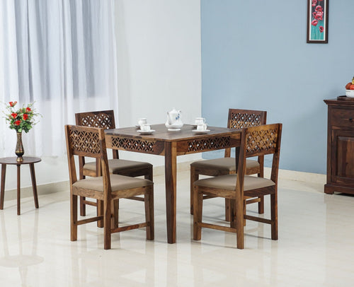 Sheesham Wood 4 Seater Dining Table Set with 4 Chair for Dining Room - Dining Set - Furniselan