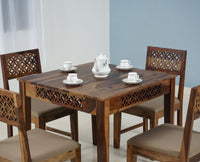Sheesham Wood 4 Seater Dining Table Set with 4 Chair for Dining Room - Dining Set - Furniselan - Rustic-Teak-Finish