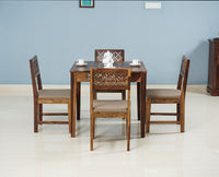 Sheesham Wood 4 Seater Dining Table Set with 4 Chair for Dining Room - Dining Set - Furniselan - Rustic-Teak-Finish