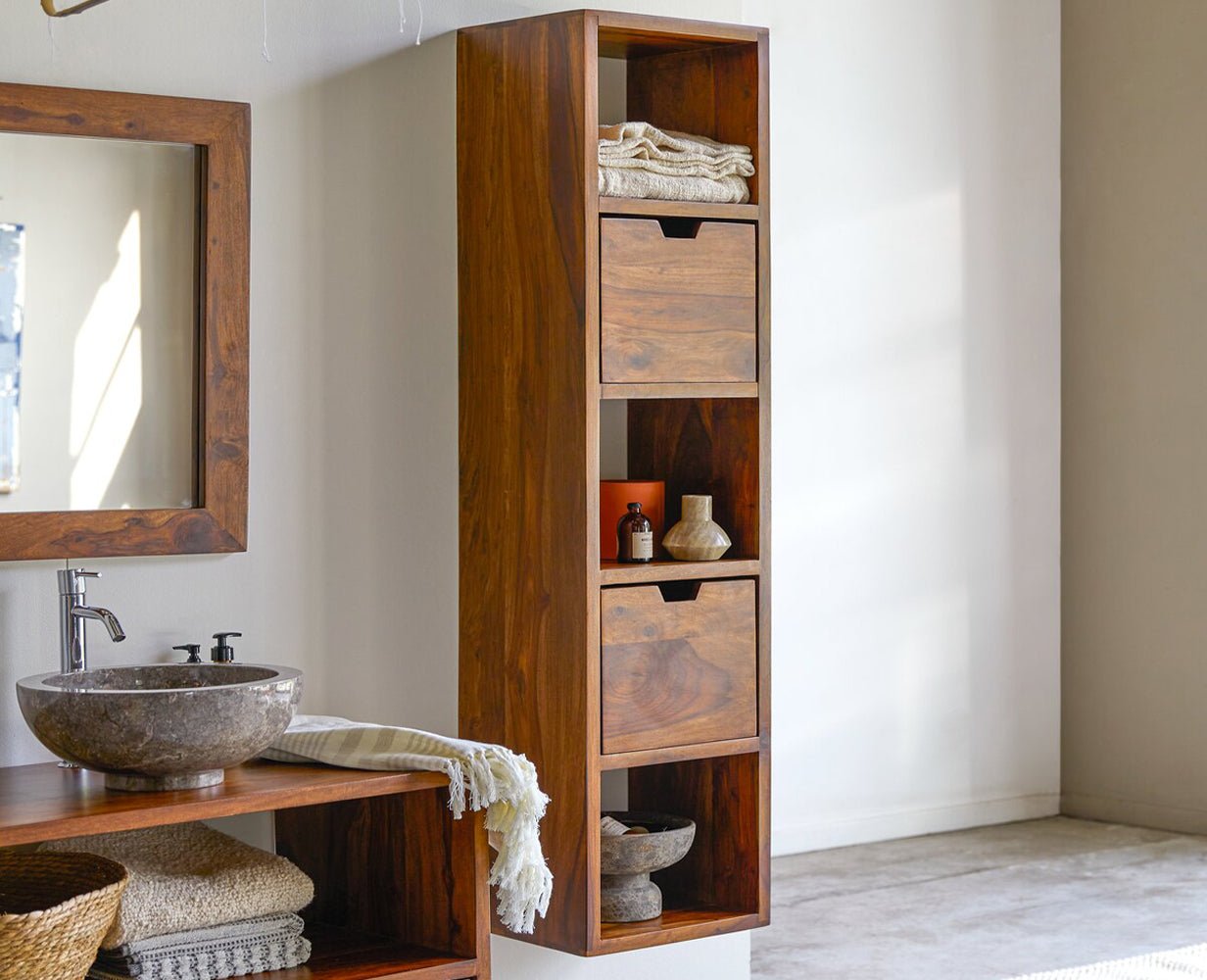 Sidon Solid sheesham Column Furniselan - Rustic-Teak-Finish
