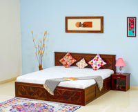 Singapore Solid Wood King Size Bed with Box Storage - Furniselan-Maple-Finish