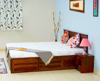 Singapore Solid Wood King Size Bed with Box Storage - Furniselan-Maple-Finish