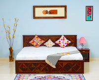 Singapore Solid Wood King Size Bed with Box Storage - Furniselan-Maple-Finish