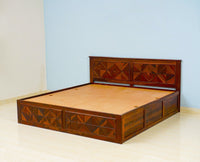 Singapore Solid Wood King Size Bed with Box Storage - Furniselan-Maple-Finish